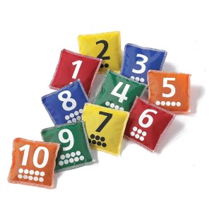 Babzsákok számokkal és pontokkal, 10 darabos készlet, szín: Többszínű, méret: 11x11 cm – illusztráció