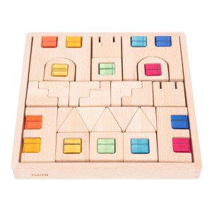 Fa építőkockák színes kristályokkal, TickiT, szín: Többszínű, méret: 28x28x3 cm – illusztráció