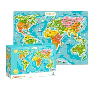 Világtérkép, 100 darabos puzzle, szín: Többszínű, méret: 64x46 cm – illusztráció