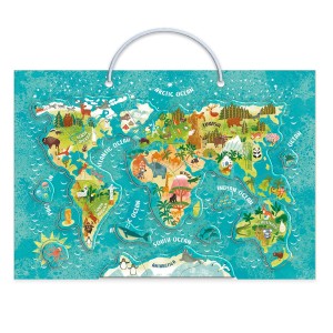 Állatok világtérképe, mágneses puzzle, szín: Többszínű, méret: 30X21 cm – illusztráció