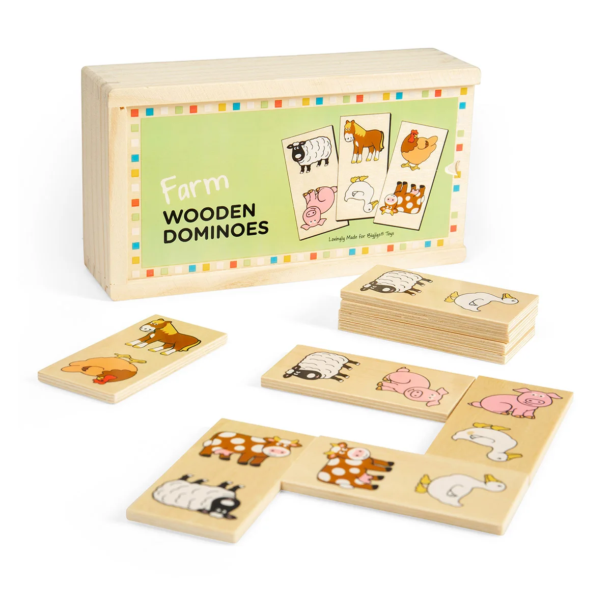 Fa dominó készlet farm állatokkal, szín: Többszínű, méret: 19x10x5 cm – illusztráció