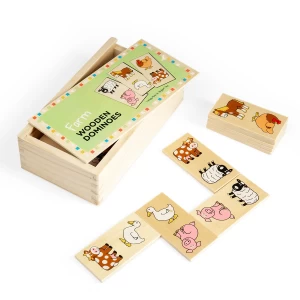 Fa dominó készlet farm állatokkal, szín: Többszínű, méret: 19x10x5 cm – illusztráció